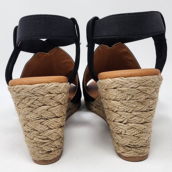 Andre Assous Wedge Sandal Women 7.5M Nalik Black Suede Braid Open Toe Espadrille - Picture 5 of 10
